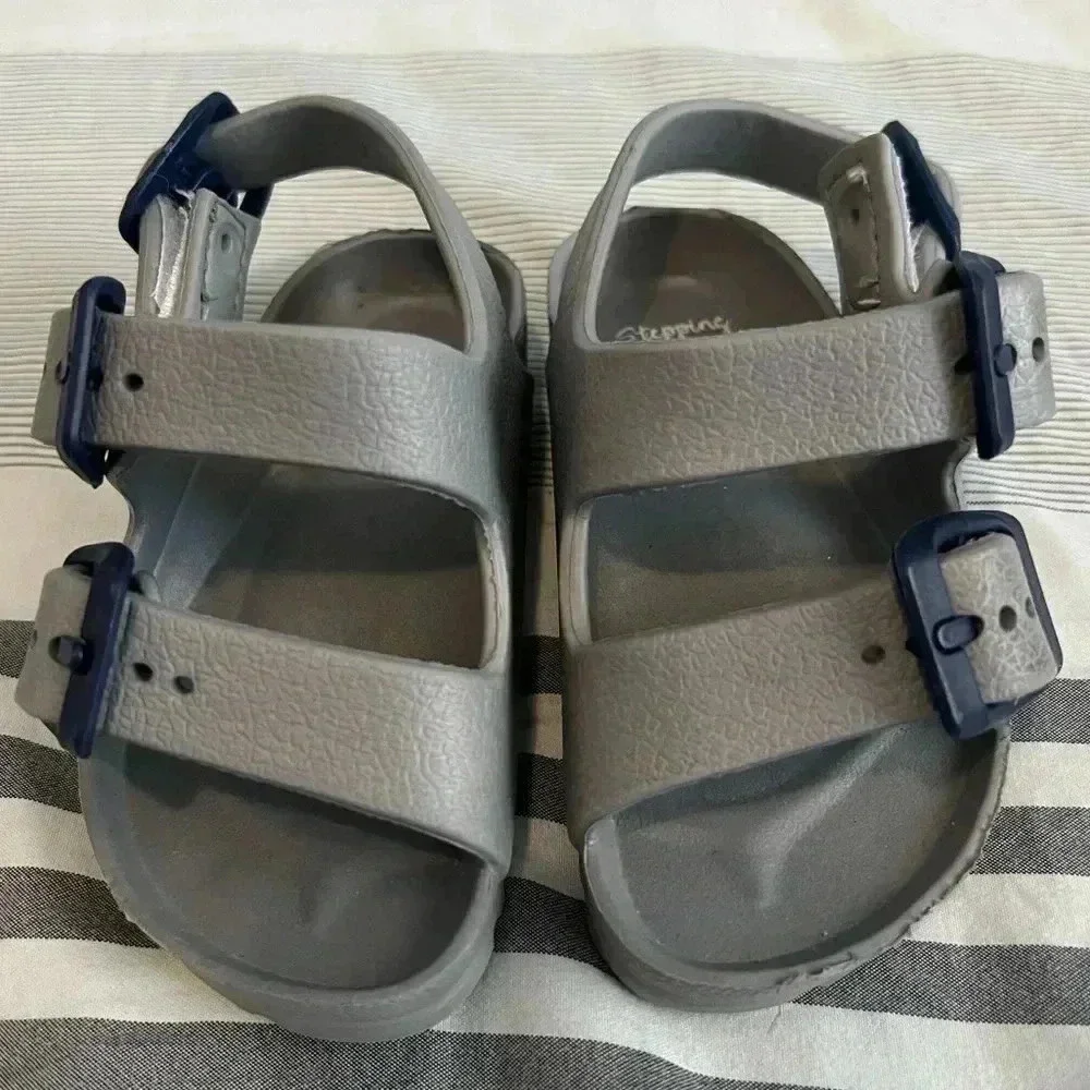 First Steps By Stepping Stones Baby Grey/Blue Sandals.